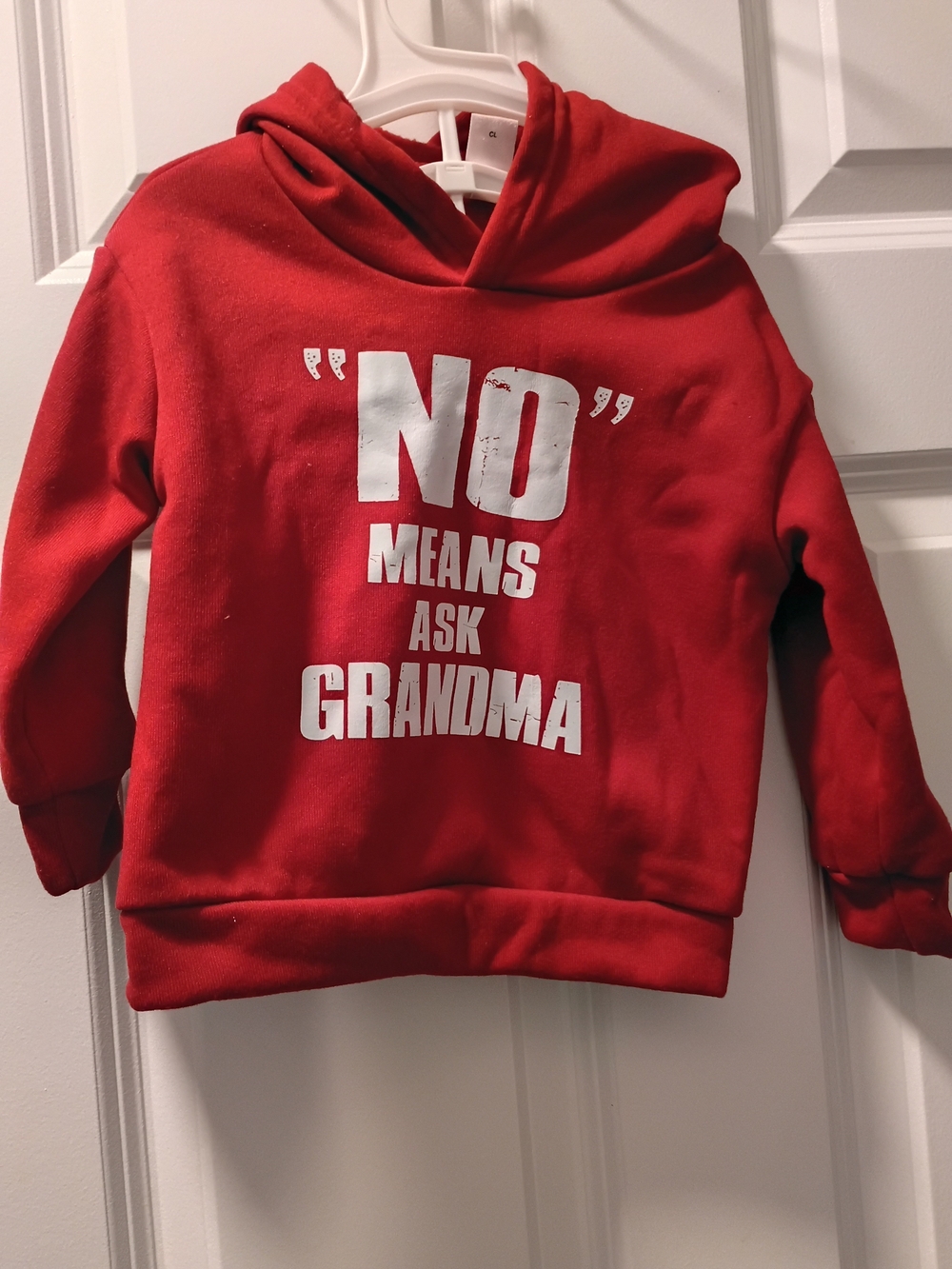 SHEIN Red Kids Hoodie with "NO means ASK GRANDMA" Graphic